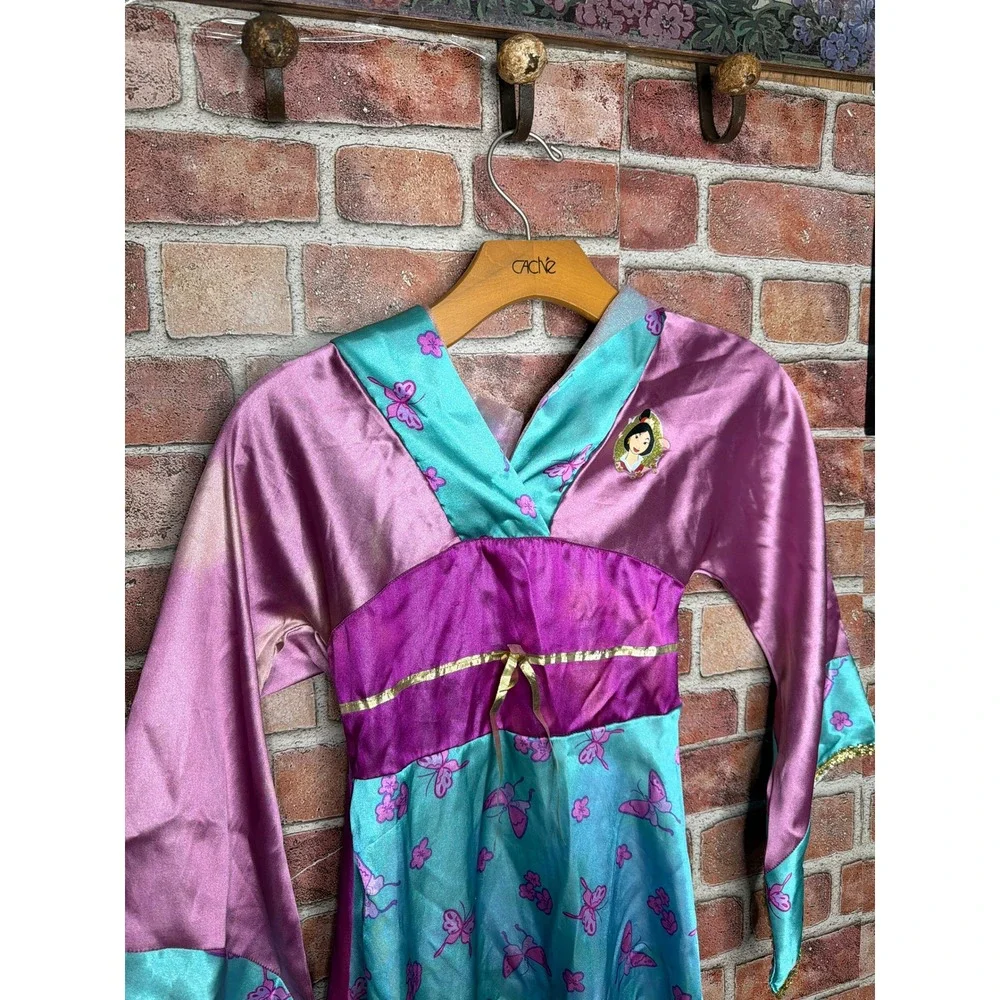 Disney Store Mulan Costume‎ Dress Kids 6/6X Purple Teal Butterfly Satin Dress Up